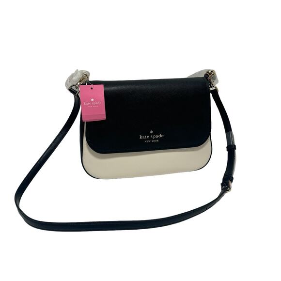 Kate Spade Staci Colorblock Saffiano Leather Flap Shoulder Bag, Warm Beige